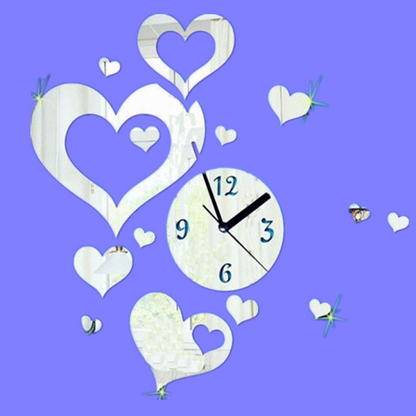 new arrvial 3d diy love heart clock mirror wall sticker modern bedroom home decor decal new excellent quality