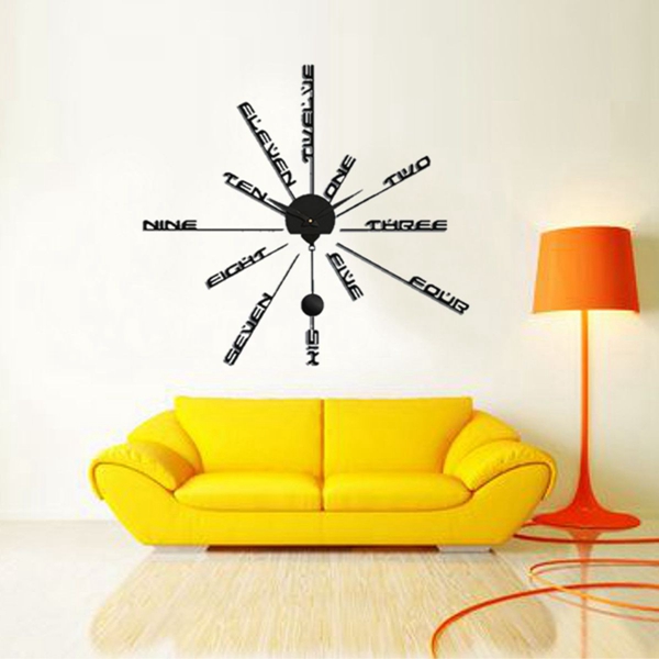 new arrvial 3d diy modern eva art time clock wall stickers livingroom home decor decal black durable