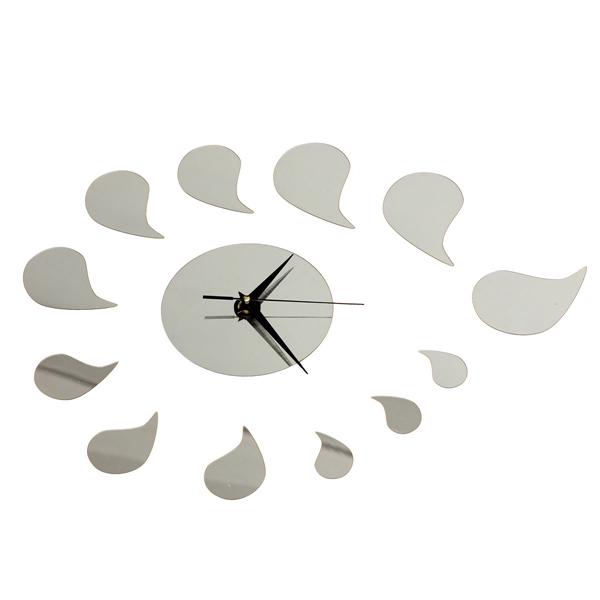 new arrvial!!! 3d diy water droplet shape mirror wall clock wall sticker home decal decoration with modern design unique gift