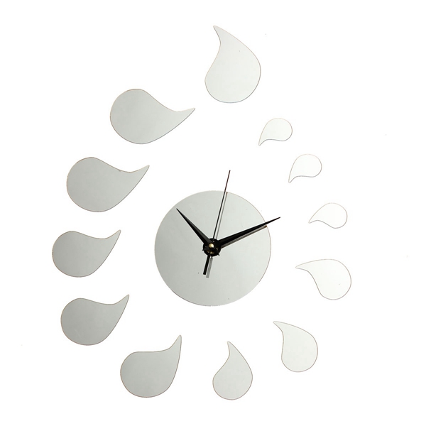 new arrvial!!! 3d diy water droplet shape mirror wall clock wall sticker home decal decoration with modern design unique gift