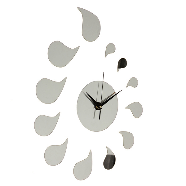 new arrvial!!! 3d diy water droplet shape mirror wall clock wall sticker home decal decoration with modern design unique gift