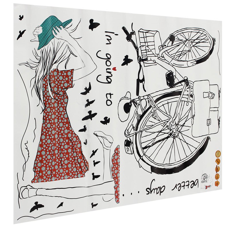 new arrvial diy removable beauty bicycle girl decal wall sticker for art home room decoration bedroom