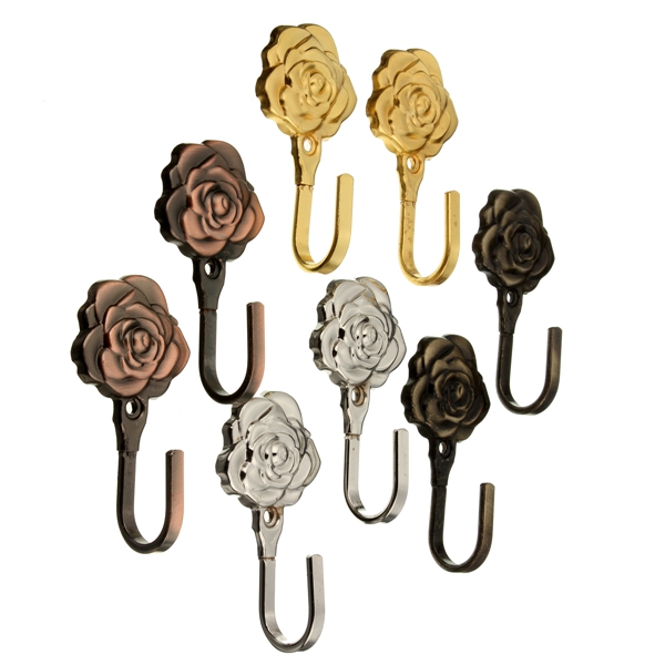 new arrvial!!! durable 2pcs rose pattern metal curtain hooks wall decorative tie back tieback hook