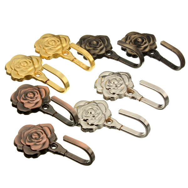 new arrvial!!! durable 2pcs rose pattern metal curtain hooks wall decorative tie back tieback hook