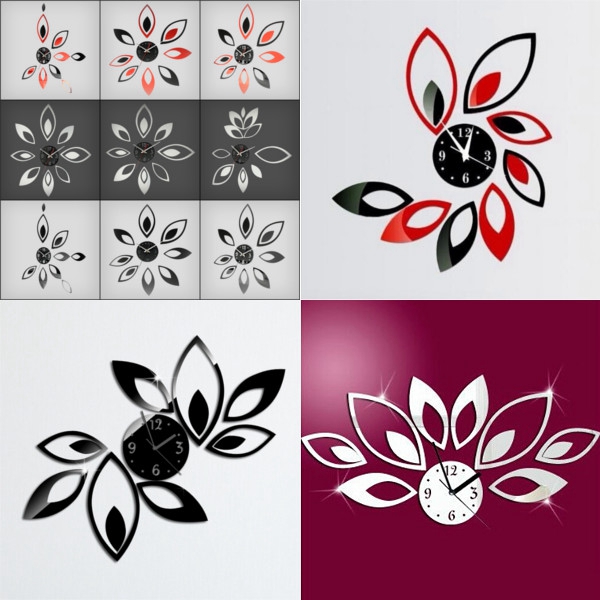 new arrvial!!! modern fashion flower stickers diy home decoration mirror wall clock sticker