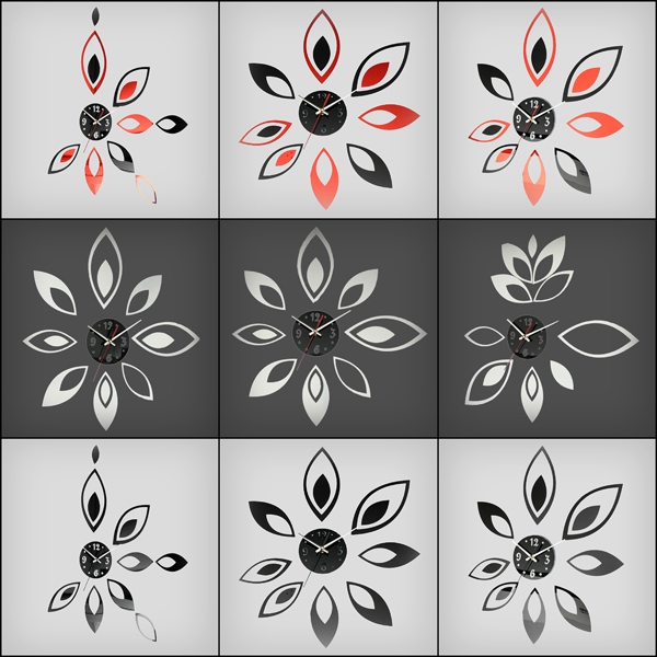 new arrvial!!! modern fashion flower stickers diy home decoration mirror wall clock sticker