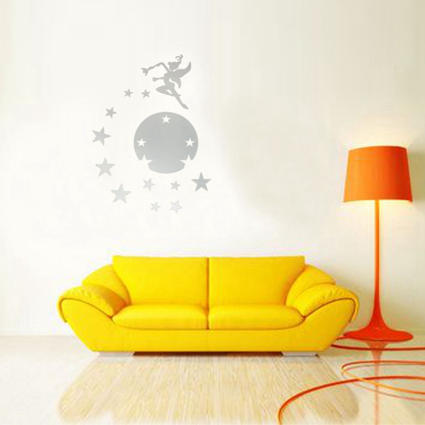 new arrvial!!! silver fairy star modern acrylic mirror wall home decal decor vinyl art stickers durable