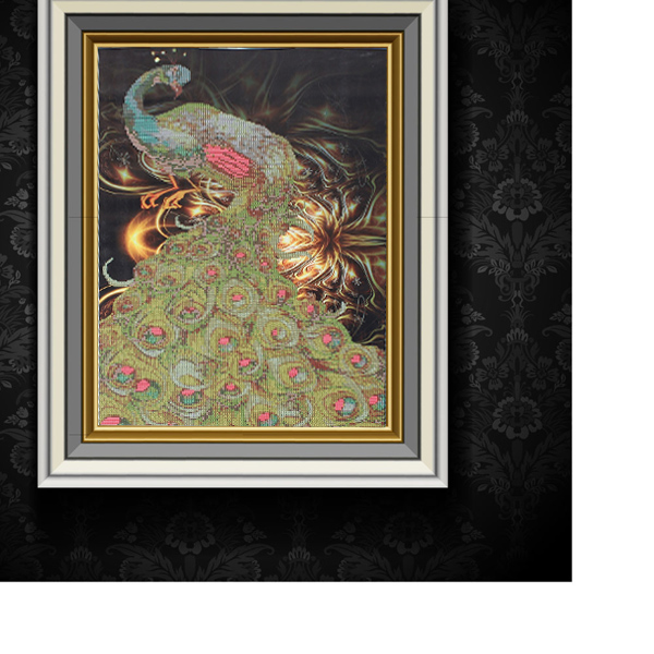 new classic design needle work diy cross stitch 3d prcise print diamond embroidery golden peacock cross stitch home decoration