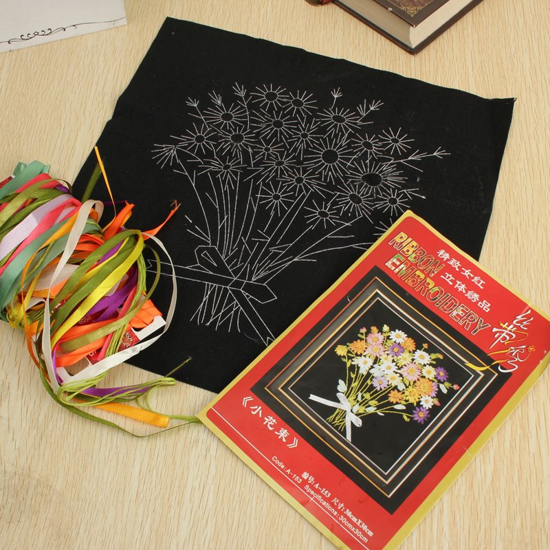 new design beauty small print 3d cross stitch needlework ribbon embroidery flower painting sets 30x30cm home office decoration