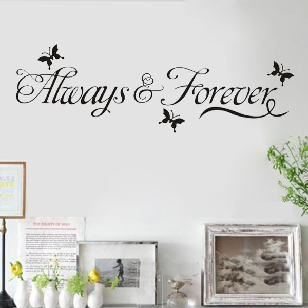 new diy alway forever butterfly removable art pvc black wall sticker mural home room office decor 60*20cm