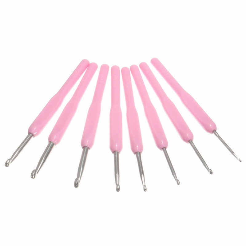 new durable 8pcs set pink soft handle aluminum crochet hooks needles knit weave craft yarn for loom tool diy crafts