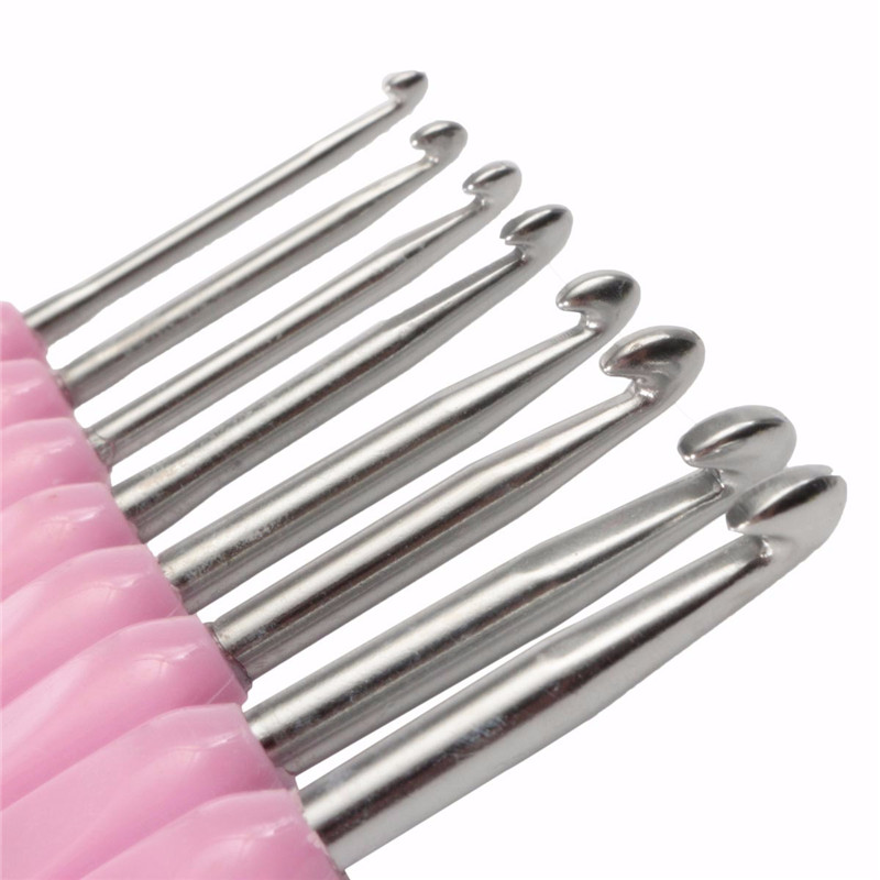 new durable 8pcs set pink soft handle aluminum crochet hooks needles knit weave craft yarn for loom tool diy crafts