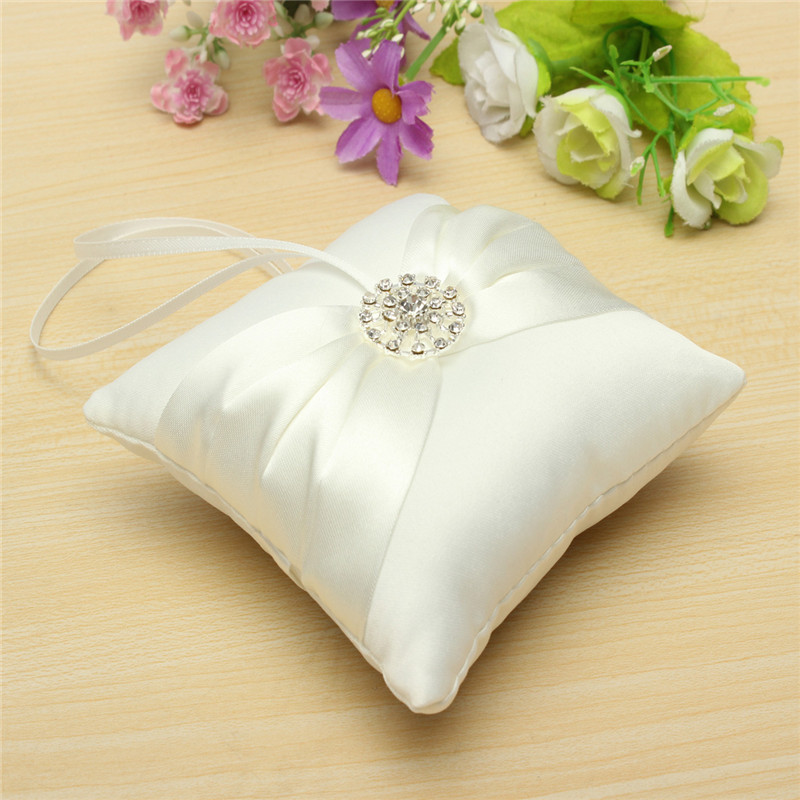 new fashion beautiful white satin bowknot diamante romantic wedding ring pillow wedding ring pillow cushion