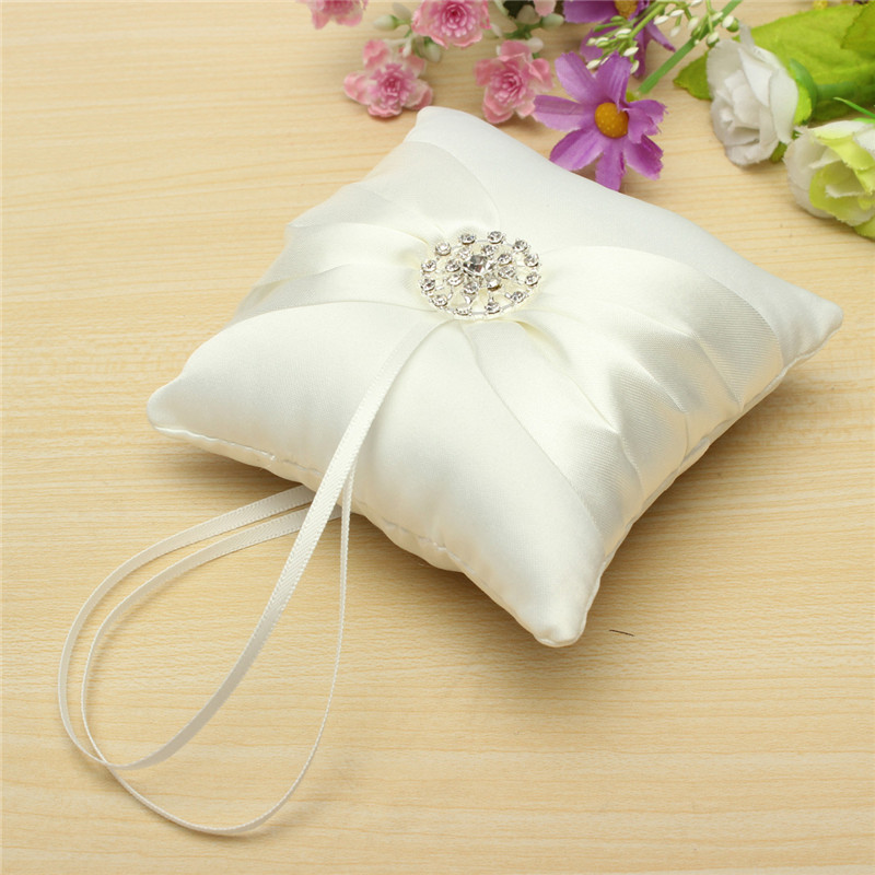 new fashion beautiful white satin bowknot diamante romantic wedding ring pillow wedding ring pillow cushion