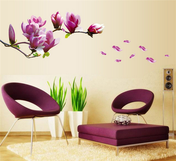 new fashionable diy wallpaper beautiful mangnolia flowers wall stickers beautiful home decor decoration removable art decals