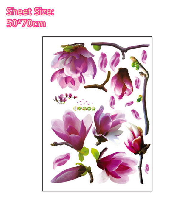 new fashionable diy wallpaper beautiful mangnolia flowers wall stickers beautiful home decor decoration removable art decals
