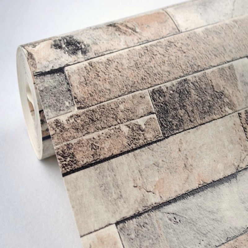 new home decoration modern vintage 3d effect natural embossed stack stone brick tile vinyl wallpaper living room tv background
