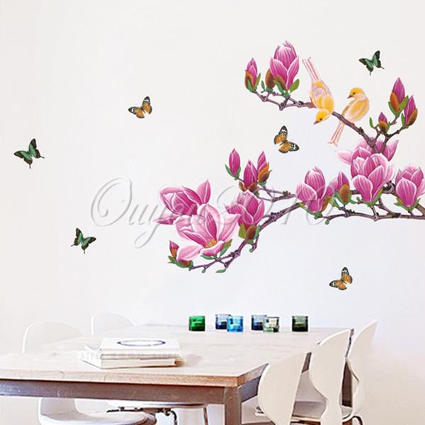 new magnolia flower tree &butterfly birds wall stickers poster home decoration art decal wallpaper removable stickers