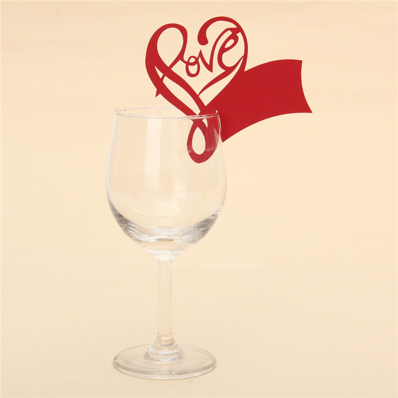 new stylish 50pcs/lot love heart wedding place cards table mark wine glass name place card wedding party favor