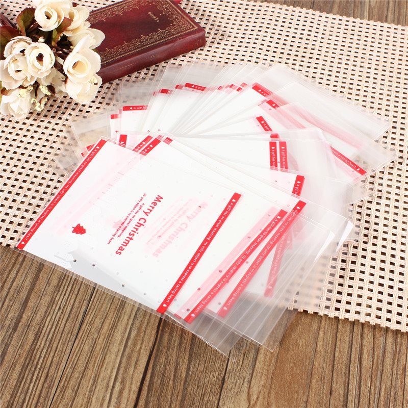 new !! top selling new stylish 100pcs merry christmas self adhesive xmas tree red cellophane party candy sweets cookie bag
