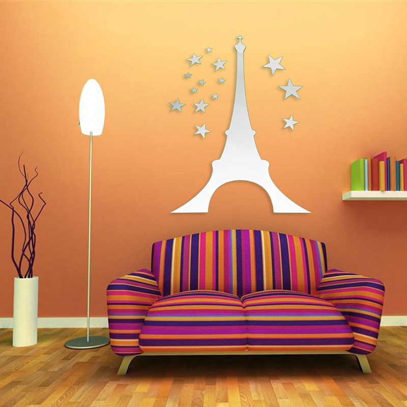 newest!! best promotion removable acrylic decor wall sticker art decals home room wall mural tower eiffel stars fit decoration