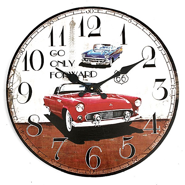 noiseless design large wall clock car vintage rustic shabby chic home office cafe bar decoration art mdf gift for family