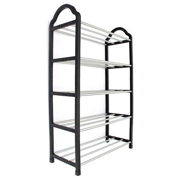 portable hign quality luxury aluminum 5 tier shoe tower rack stand space saving organiser storage unit shelves black