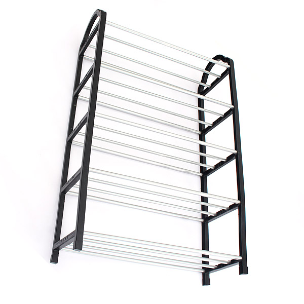 portable hign quality luxury aluminum 5 tier shoe tower rack stand space saving organiser storage unit shelves black