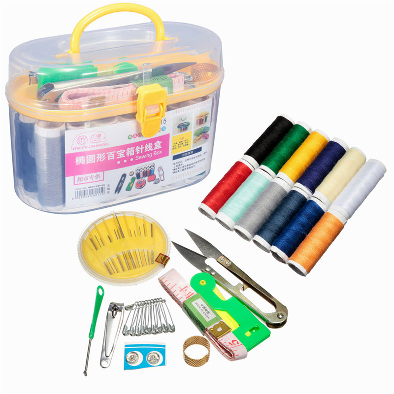 promotion compact design convenient portable sewing kit threader needle measure tape scissor thimble box houshold home travel
