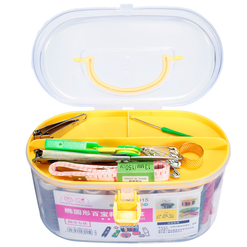 promotion compact design convenient portable sewing kit threader needle measure tape scissor thimble box houshold home travel