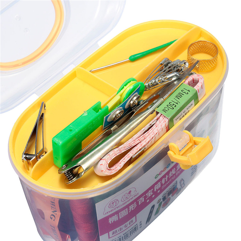 promotion compact design convenient portable sewing kit threader needle measure tape scissor thimble box houshold home travel