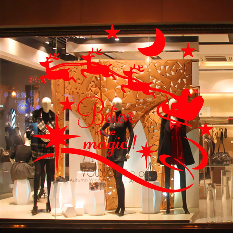 selling removable pvc merry christmas xmas weihnachten wall window sticker decal home decorations white/red 60x36cm