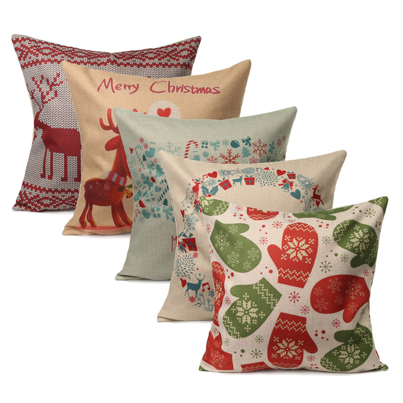 special offer high standard vintage cotton linen throw pillow case comfortable cushion cover merry christmas home decor 43x43cm