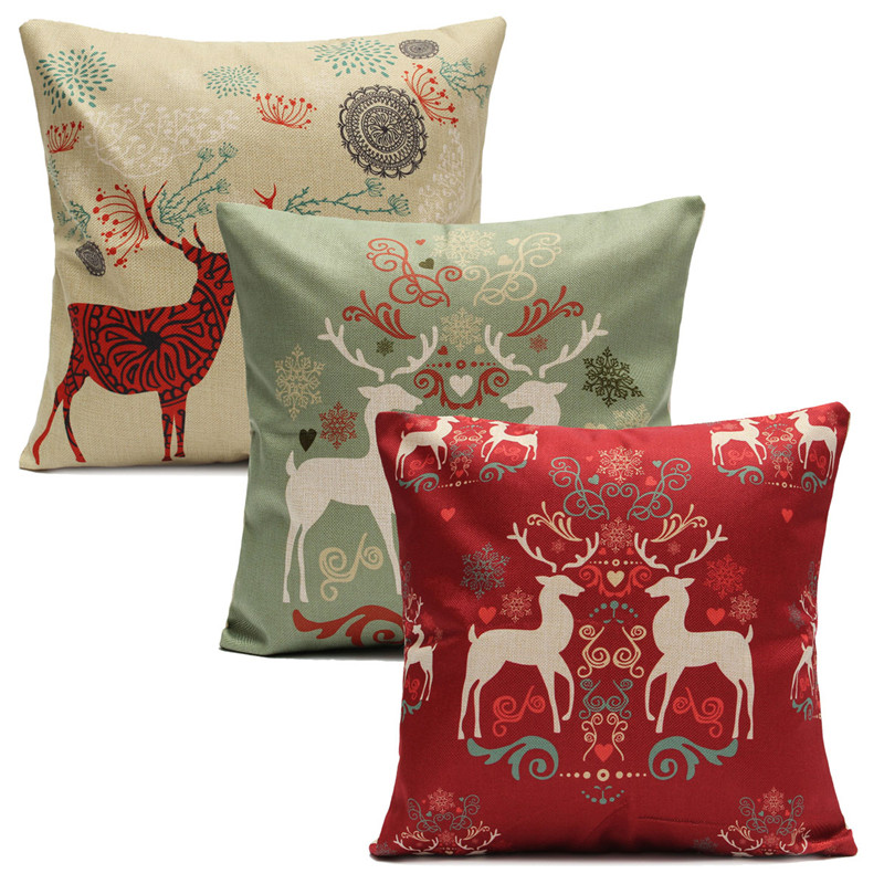 special offer high standard vintage cotton linen throw pillow case comfortable cushion cover merry christmas home decor 43x43cm