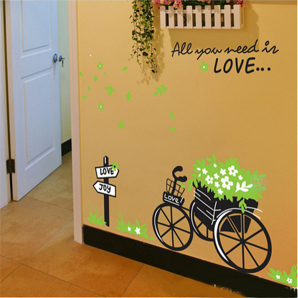 test new arrival modern style removerable green love float wall sticker home decoration sticker living room bedroom