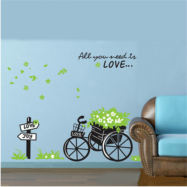 test new arrival modern style removerable green love float wall sticker home decoration sticker living room bedroom