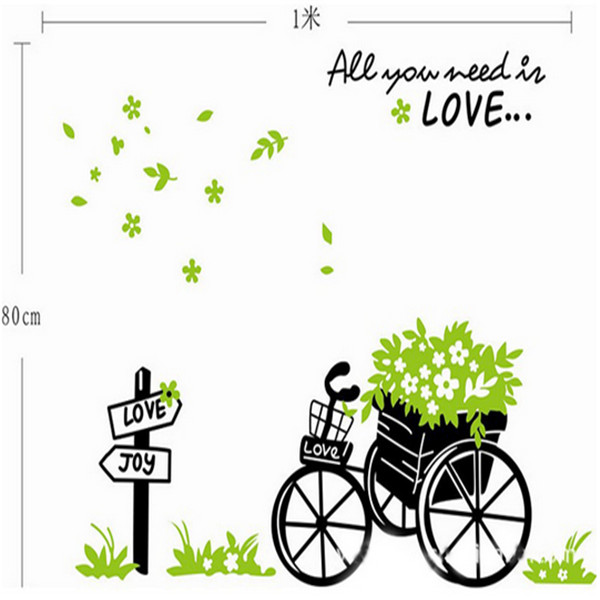 test new arrival modern style removerable green love float wall sticker home decoration sticker living room bedroom