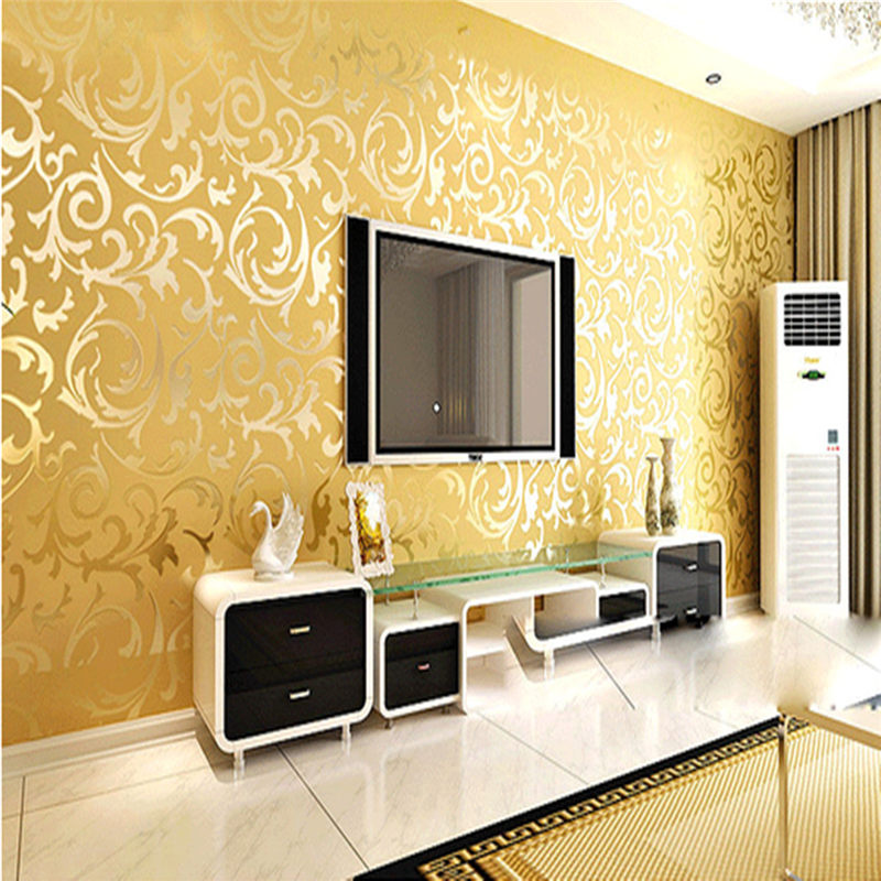 wallpaper living room tv background bedroom wall paper roll home decoration golden color 10m*53cm wallpaper living room tv background bedroom wall paper roll home decoration golden color 10m*53cm