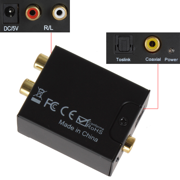 digital optical coaxial toslink signal to analog rca l r audio converter adapter + fibre optic cable
