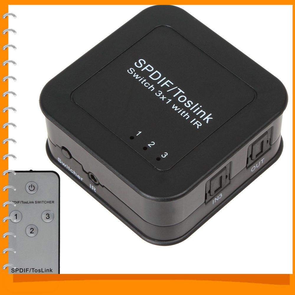 mini spdif / toslink digital audio splitter 3x1 switcher optical fiber signal splitter (3 inputs & 1 output) with remote control mini spdif / toslink digital audio splitter 3x1 switcher optical fiber signal splitter (3 inputs & 1 output) with remote control