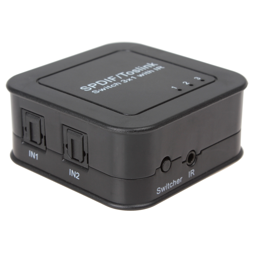 mini spdif / toslink digital audio splitter 3x1 switcher optical fiber signal splitter (3 inputs & 1 output) with remote control