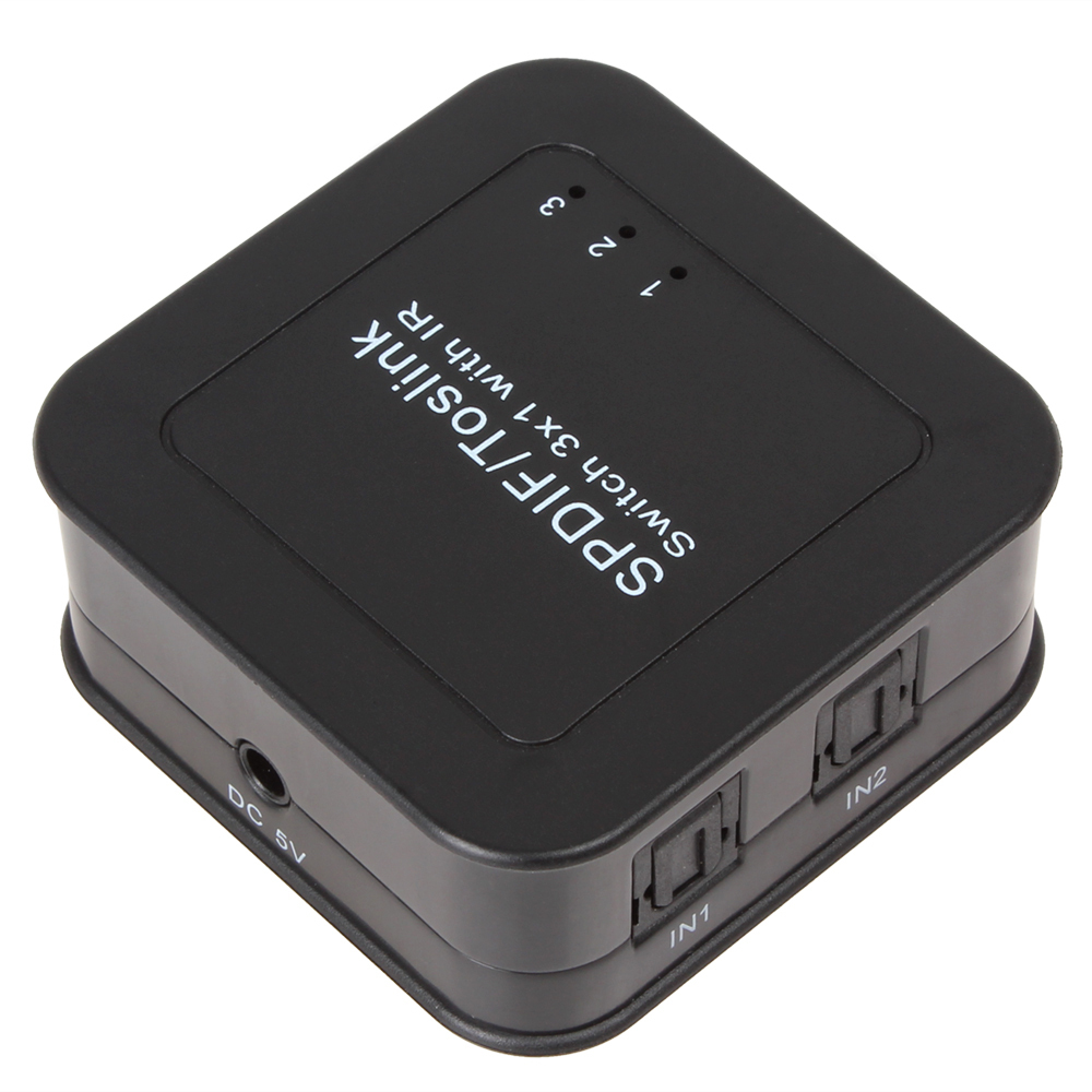 mini spdif / toslink digital audio splitter 3x1 switcher optical fiber signal splitter (3 inputs & 1 output) with remote control
