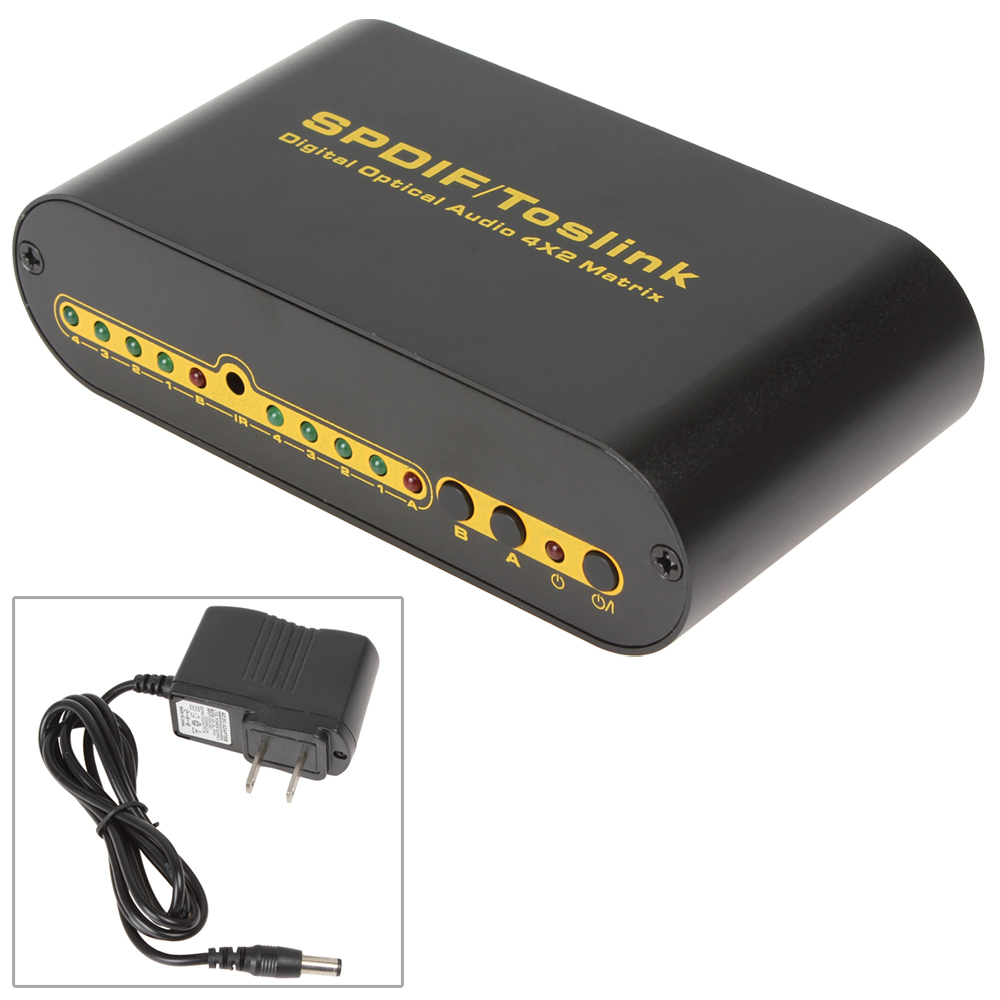 spdif 4 x 2 matrix audio splitter 4 ways of optical fiber signal input split / switch to 2 sets of spdif signal receiving device