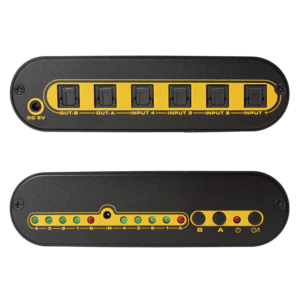 spdif 4 x 2 matrix audio splitter 4 ways of optical fiber signal input split / switch to 2 sets of spdif signal receiving device