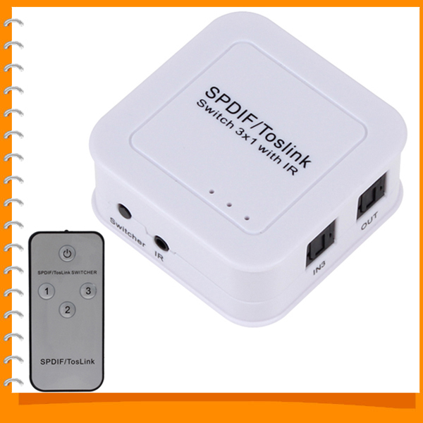 spdif / toslink optical audio switch 3x1 portable digital audio converter with remote control (3 inputs & 1 output)