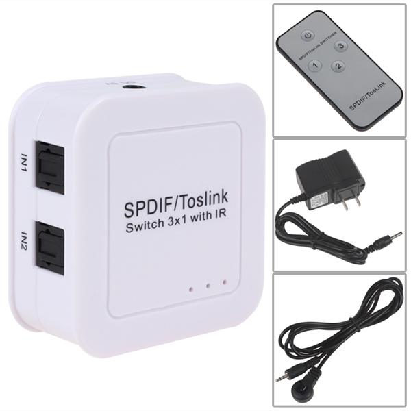 spdif / toslink optical audio switch 3x1 portable digital audio converter with remote control (3 inputs & 1 output)