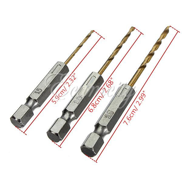 13pcs/lot 1.5-6.5mm hss high speed steel titanium coated drill bit set power tool 1/4 hex shank