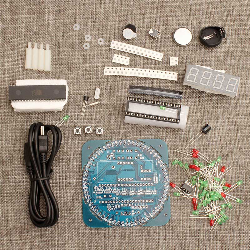 2015 brand new diy ds1302 rotating led electronic digital clock kit 51 scm learning temperature display board