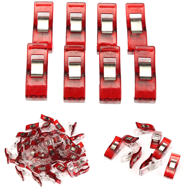 50pcs plastic wonder clips holder for diy patchwork fabric quilting craft sewing knitting red