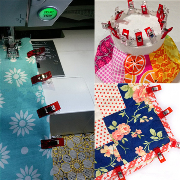 50pcs plastic wonder clips holder for diy patchwork fabric quilting craft sewing knitting red